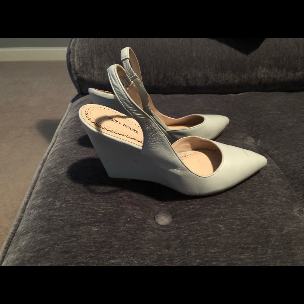 Grey wedge sling backs